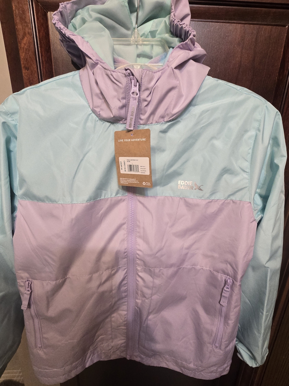 Eddie Bauer Kids' Two-Tone Light Mint Green and Lavender Windbreaker Jacket